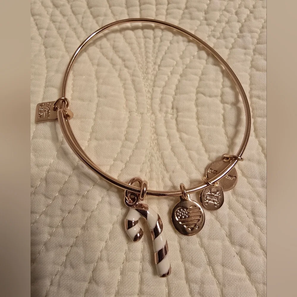 EUC, Like NEW! Alex and Ani Rose Gold Candy Cane Charm Bangle Bracelet - Picture 1 of 5